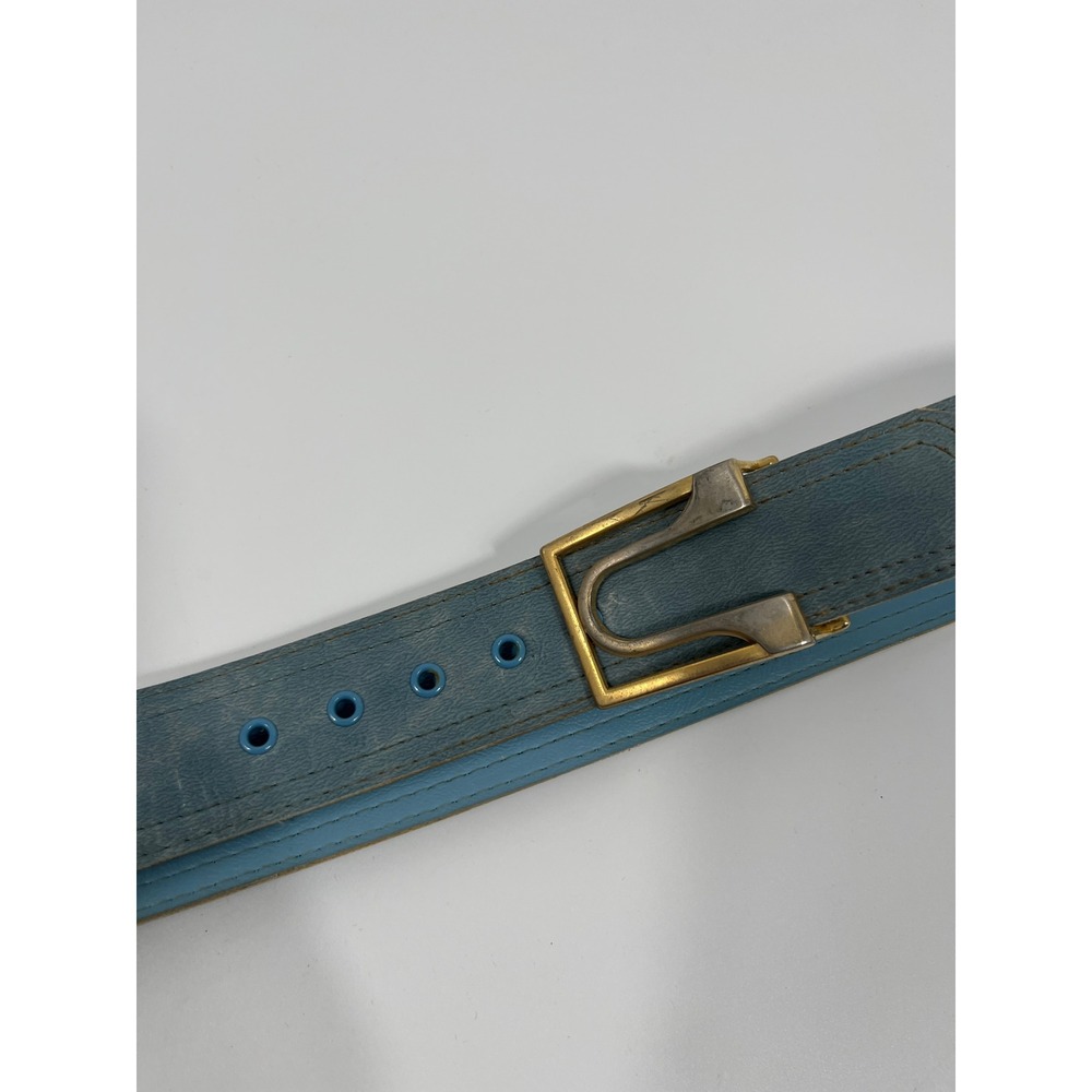 Vintage Womens Belt Blue Gold Hardware Statement Western Rodeo Boho Chic Concert - Picture 2 of 7